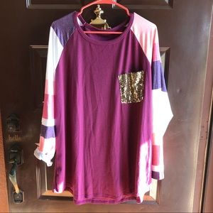 Raglan 2X Shirt - Stripe Sleeves / Sequin Pocket